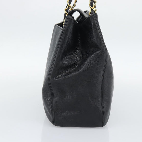 CHANEL Chain Shoulder Tote Bag Caviar Skin Black Gold CC Auth 194920SAM