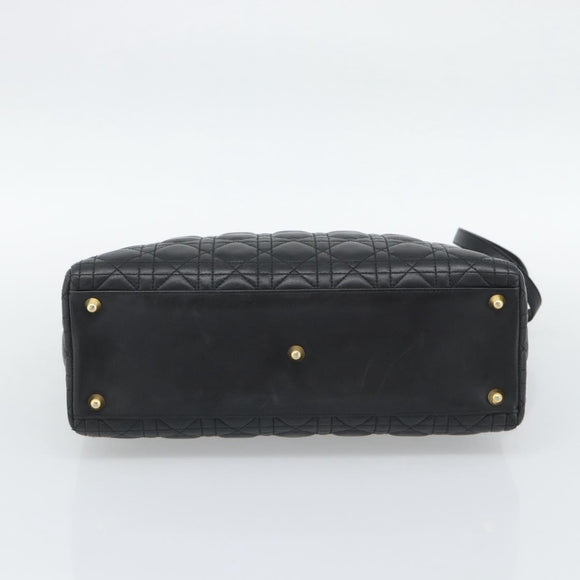 Christian Dior Lady Dior Canage Bag Lamb Skin 2way Black Gold Auth 194922SAM