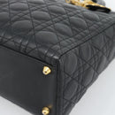 Christian Dior Lady Dior Canage Bag Lamb Skin 2way Black Gold Auth 194922SAM-12