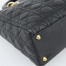 Christian Dior Lady Dior Canage Bag Lamb Skin 2way Black Gold Auth 194922SAM-13