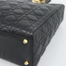 Christian Dior Lady Dior Canage Bag Lamb Skin 2way Black Gold Auth 194922SAM-14
