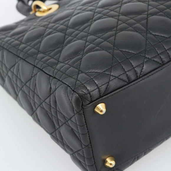 Christian Dior Lady Dior Canage Bag Lamb Skin 2way Black Gold Auth 194922SAM