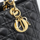 Christian Dior Lady Dior Canage Bag Lamb Skin 2way Black Gold Auth 194922SAM-16