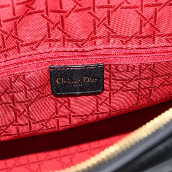 Christian Dior Lady Dior Canage Bag Lamb Skin 2way Black Gold Auth 194922SAM