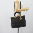 Christian Dior Lady Dior Canage Bag Lamb Skin 2way Black Gold Auth 194922SAM-25