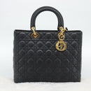 Christian Dior Lady Dior Canage Bag Lamb Skin 2way Black Gold Auth 194922SAM-26