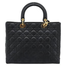 Christian Dior Lady Dior Canage Bag Lamb Skin 2way Black Gold Auth 194922SAM-3