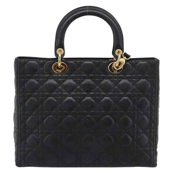 Christian Dior Lady Dior Canage Bag Lamb Skin 2way Black Gold Auth 194922SAM