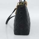Christian Dior Lady Dior Canage Bag Lamb Skin 2way Black Gold Auth 194922SAM-5