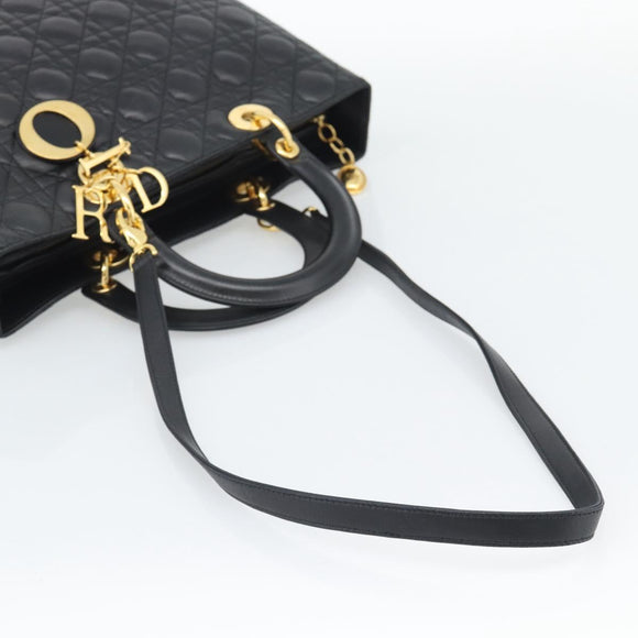 Christian Dior Lady Dior Canage Bag Lamb Skin 2way Black Gold Auth 194922SAM