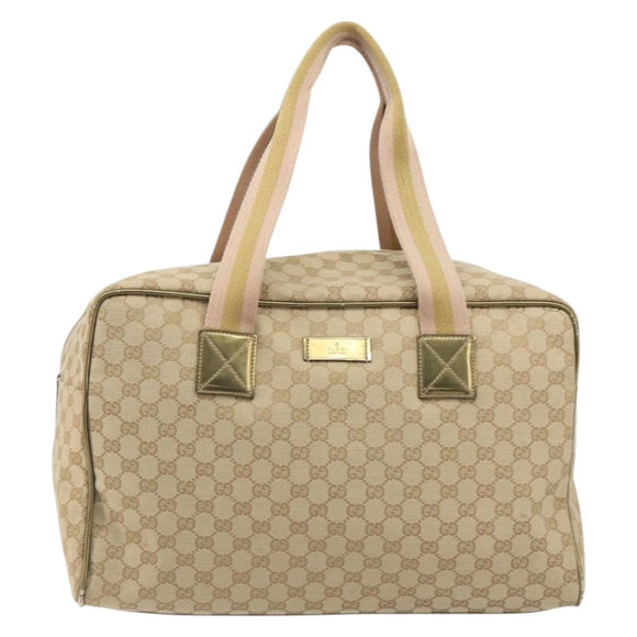 GUCCI GG Canvas Sherry Line Boston Bag Beige Gold 153240 Auth 194924A