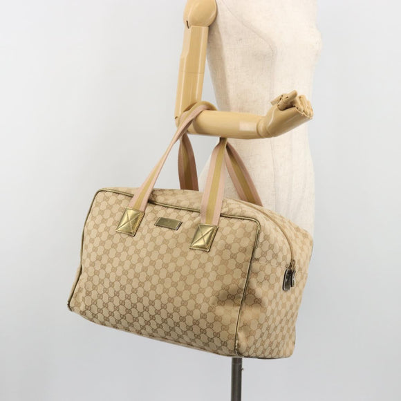 GUCCI GG Canvas Sherry Line Boston Bag Beige Gold 153240 Auth 194924A