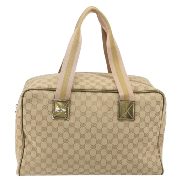 GUCCI GG Canvas Sherry Line Boston Bag Beige Gold 153240 Auth 194924A