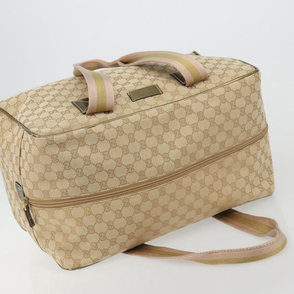 GUCCI GG Canvas Sherry Line Boston Bag Beige Gold 153240 Auth 194924A