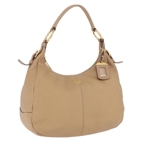 PRADA Shoulder Bag Vittero Dino Leather Beige Gold Auth 194925V
