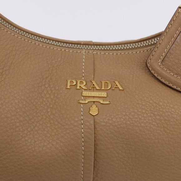 PRADA Shoulder Bag Vittero Dino Leather Beige Gold Auth 194925V