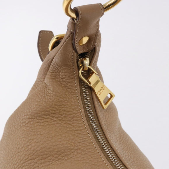 PRADA Shoulder Bag Vittero Dino Leather Beige Gold Auth 194925V