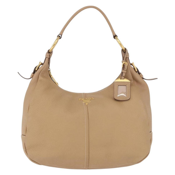 PRADA Shoulder Bag Vittero Dino Leather Beige Gold Auth 194925V