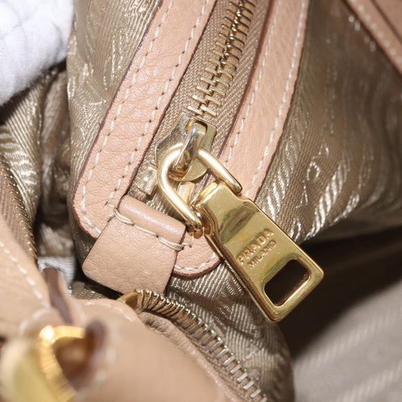 PRADA Shoulder Bag Vittero Dino Leather Beige Gold Auth 194925V