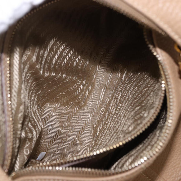 PRADA Shoulder Bag Vittero Dino Leather Beige Gold Auth 194925V