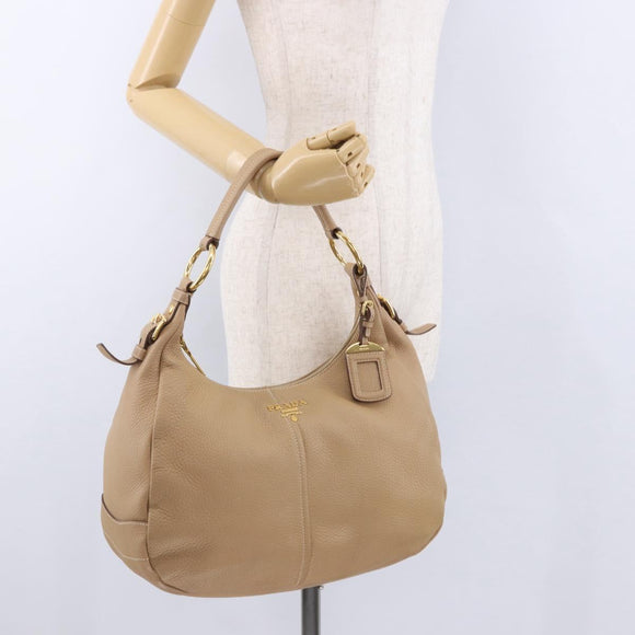 PRADA Shoulder Bag Vittero Dino Leather Beige Gold Auth 194925V