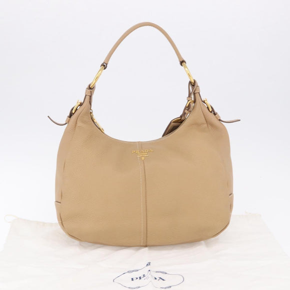 PRADA Shoulder Bag Vittero Dino Leather Beige Gold Auth 194925V