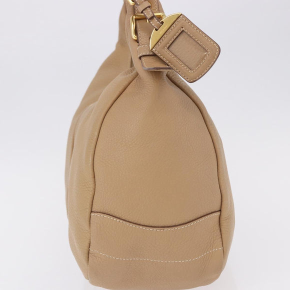 PRADA Shoulder Bag Vittero Dino Leather Beige Gold Auth 194925V