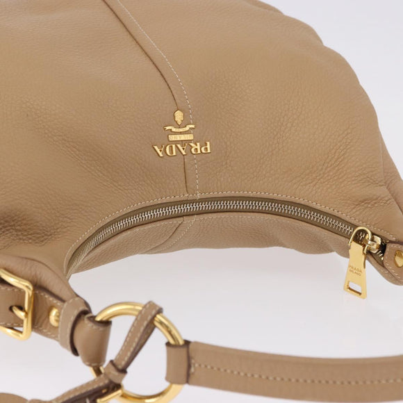 PRADA Shoulder Bag Vittero Dino Leather Beige Gold Auth 194925V