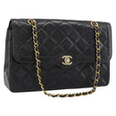 CHANEL Matelasse Chain Bag Lamb Skin Paris Limited Black Gold CC Auth 194926SAM-1