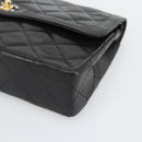 CHANEL Matelasse Chain Bag Lamb Skin Paris Limited Black Gold CC Auth 194926SAM-8