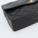 CHANEL Matelasse Chain Bag Lamb Skin Paris Limited Black Gold CC Auth 194926SAM-15