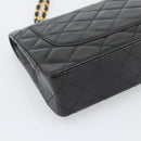 CHANEL Matelasse Chain Bag Lamb Skin Paris Limited Black Gold CC Auth 194926SAM-17