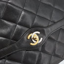 CHANEL Matelasse Chain Bag Lamb Skin Paris Limited Black Gold CC Auth 194926SAM-18