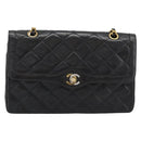 CHANEL Matelasse Chain Bag Lamb Skin Paris Limited Black Gold CC Auth 194926SAM-13