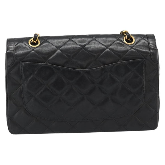 CHANEL Matelasse Chain Bag Lamb Skin Paris Limited Black Gold CC Auth 194926SAM