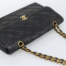 CHANEL Matelasse Chain Bag Lamb Skin Paris Limited Black Gold CC Auth 194926SAM-6