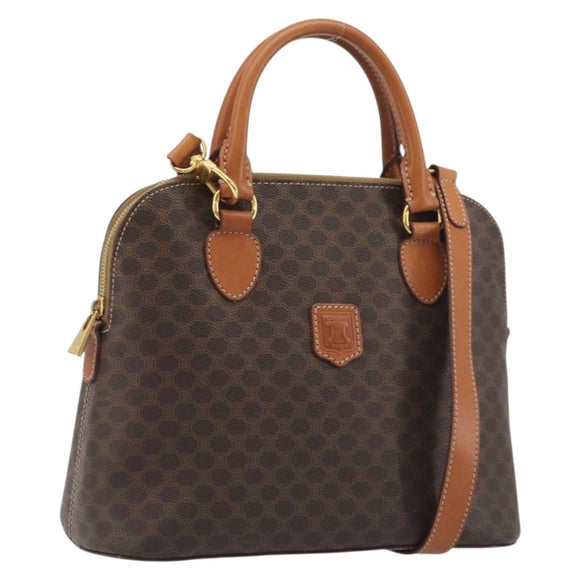 CELINE Macadam Hand Bag PVC Leather 2way Brown Gold Tone Auth 194929V