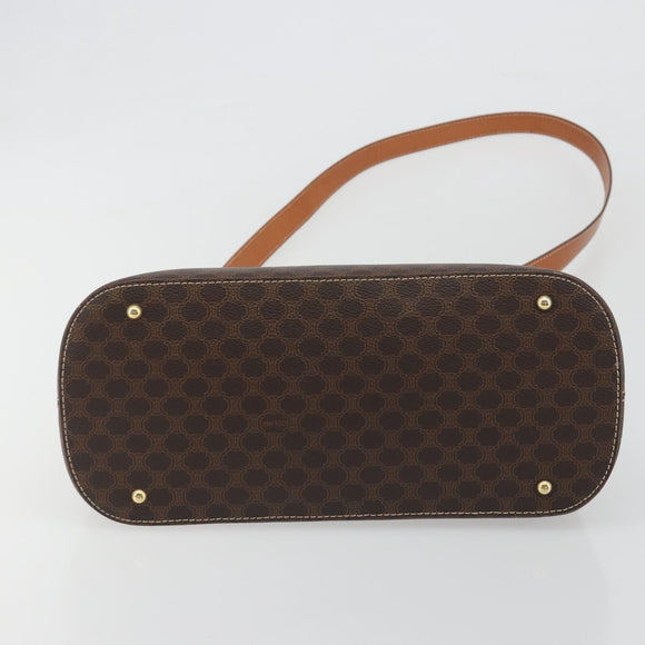 CELINE Macadam Hand Bag PVC Leather 2way Brown Gold Tone Auth 194929V