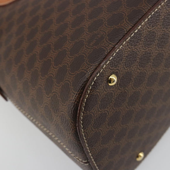 CELINE Macadam Hand Bag PVC Leather 2way Brown Gold Tone Auth 194929V