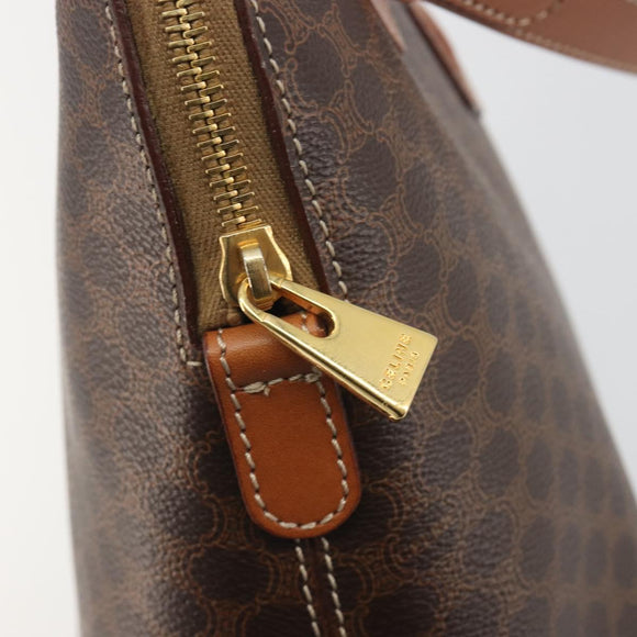 CELINE Macadam Hand Bag PVC Leather 2way Brown Gold Tone Auth 194929V