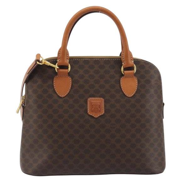 CELINE Macadam Hand Bag PVC Leather 2way Brown Gold Tone Auth 194929V