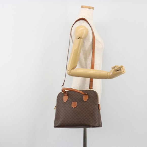 CELINE Macadam Hand Bag PVC Leather 2way Brown Gold Tone Auth 194929V