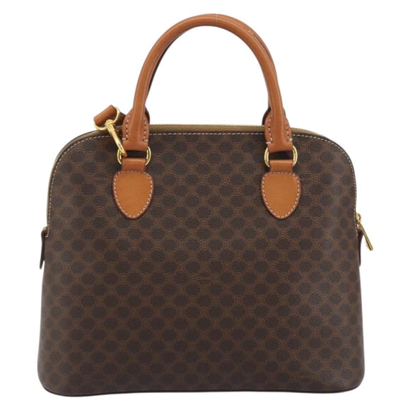 CELINE Macadam Hand Bag PVC Leather 2way Brown Gold Tone Auth 194929V