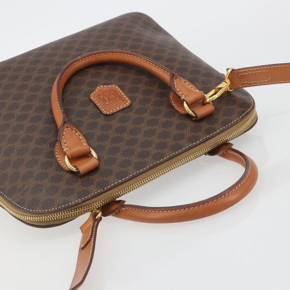 CELINE Macadam Hand Bag PVC Leather 2way Brown Gold Tone Auth 194929V