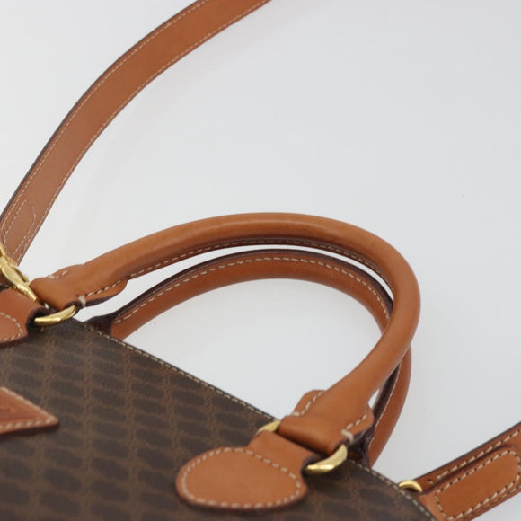 CELINE Macadam Hand Bag PVC Leather 2way Brown Gold Tone Auth 194929V