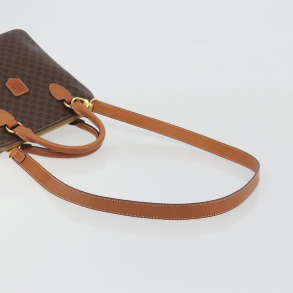 CELINE Macadam Hand Bag PVC Leather 2way Brown Gold Tone Auth 194929V
