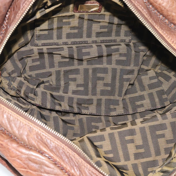 FENDI Spy Bag Leather Brown Gold Auth 194937A