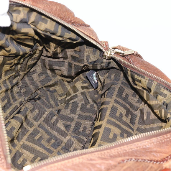 FENDI Spy Bag Leather Brown Gold Auth 194937A