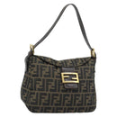FENDI Zucca Canvas Mamma Baguette Shoulder Bag Brown Black Auth 194939V-1