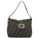 FENDI Zucca Canvas Mamma Baguette Shoulder Bag Brown Black Auth 194939V-2